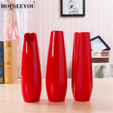 Red Ceramic Vase Big Size Red Flower Porcelain Vase Modern Fashion Tabletop Vase for Wedding Decoration European Flower Vase