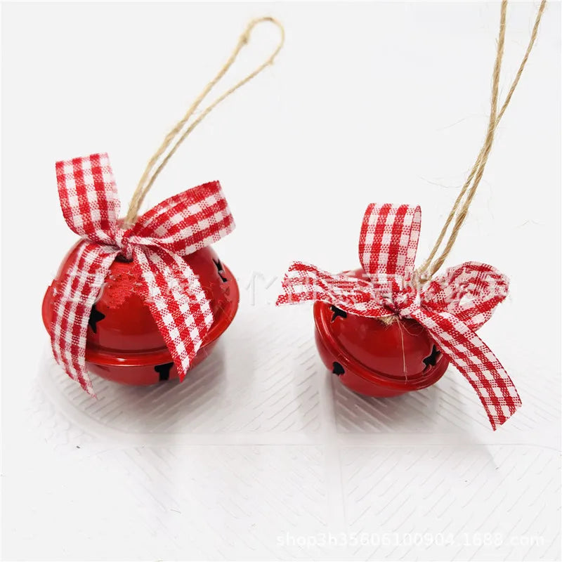 6pcs Christmas Metal  Jingle Bell with Bowknot Hemp Rope Pendant for Christmas Tree Ornament Decoration Fashion Accessories