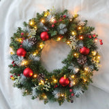 40cm Simulation LED Christmas Wreath Front Door Christmas Wreath With Lights Red Berry Xmas Decoration For Window Wall Decors