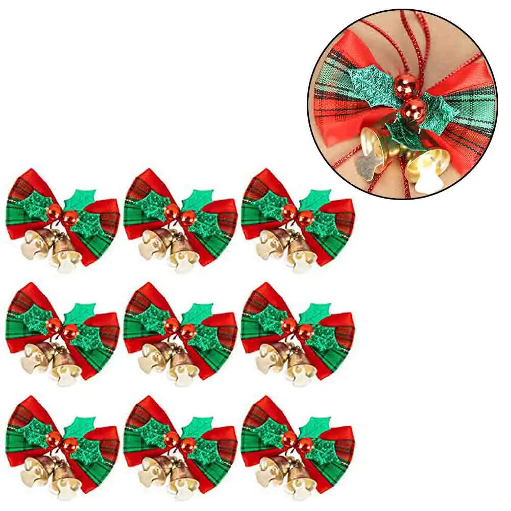 1/10pcs Christmas Bells Bow Christmas Tree Bows Ornament  With Small Bells DIY Bows Craft Wedding Party Decoration