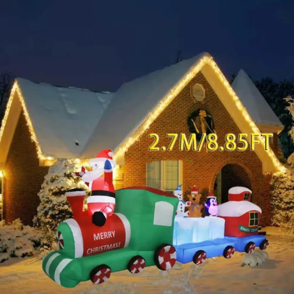 Christmas Outdoor Decor 2.7m Giant Christmas Inflatable Train 9ft Led Lights Inflatable Ornament Intdoor Christmas Holiday Party