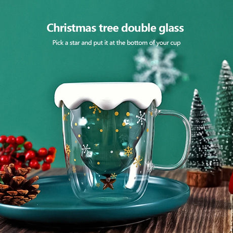 300ml Creative Double-Layer Glass Christmas Tree Star Water Cup Explosion-proof Insulation Mug Christmas Gifts Design Water Cup