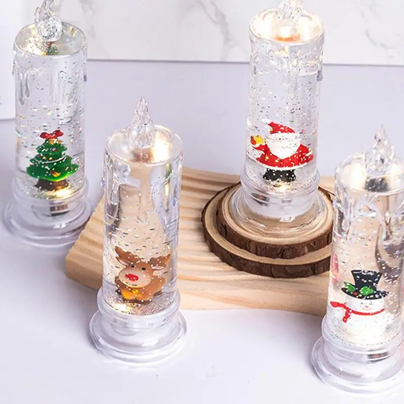 Christmas Water Injection Candle Santa Claus Battery Operated Xmas Themed LED Candles Crystal Light Floating Snow Music Box