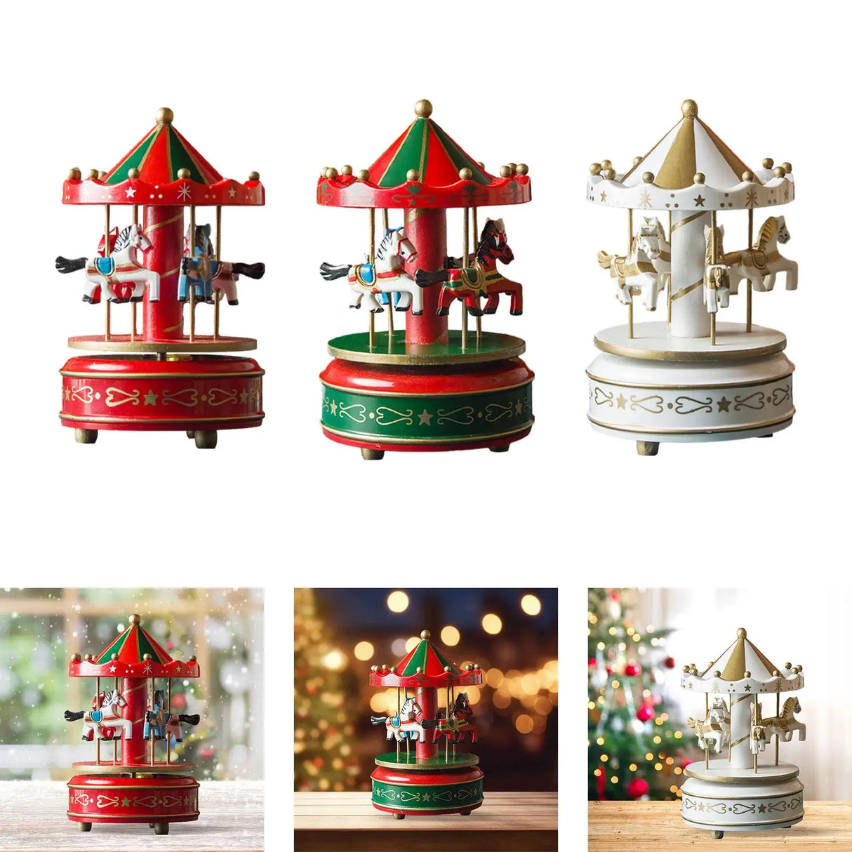 Christmas Wooden Carousel Music Box Decorative Rotating Ornament Turn Horse Shaped for Kids Daughter Multipurpose Sturdy