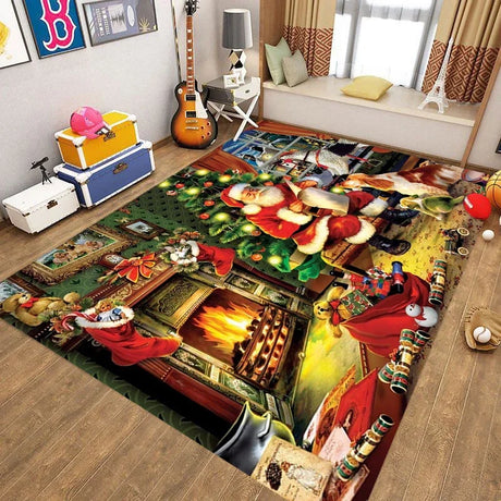 Christmas Rectangle Large Area Rugs Santa Claus Rug for Living Room Bedroom Carpet Playroom   Decor Kid Gift