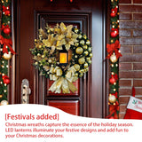 Red Wreath With Lamp Bow Ball Big Flower Navidad Party Christmas Wall Door Window Fireplace Staircase Balcony Garden Decoration