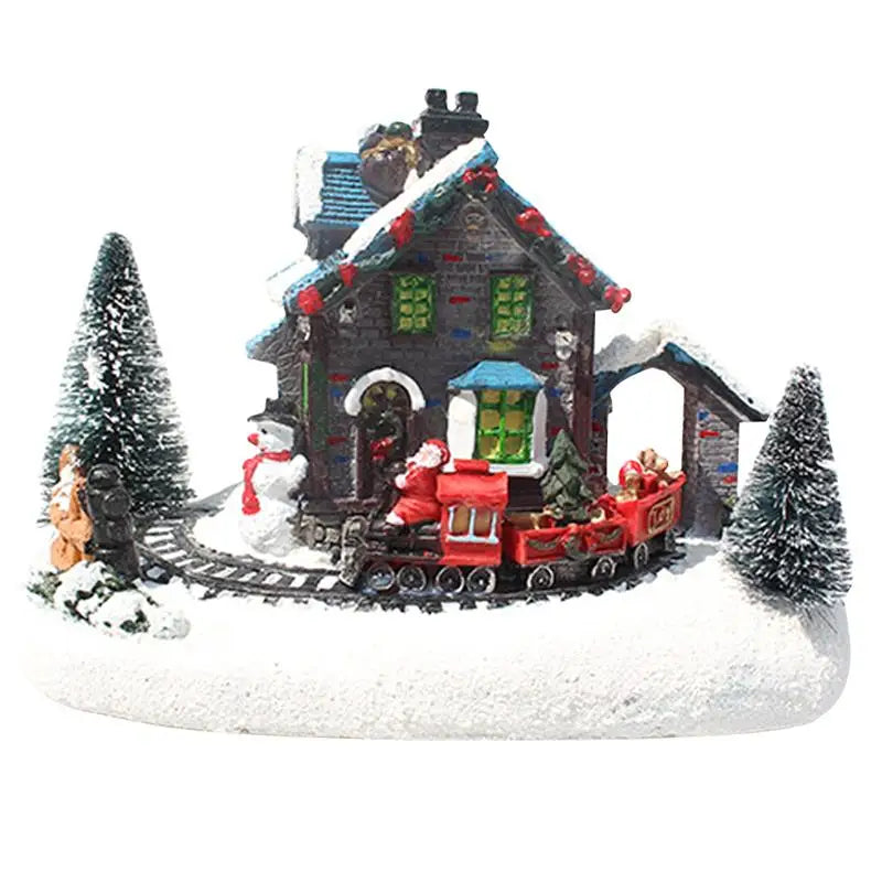 Christmas Luminous House Winter Scene Model Desk Ornament Snowy Christmas Village LED Light Christmas Resin House Ornaments