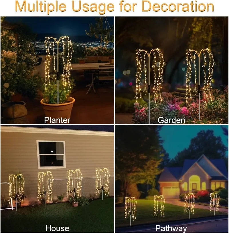 Solar LED String Light Outdoor Solar Artificial Tree Lights Waterproof Willow Trees Lights For Patio Lawn Pathway Garden Decor