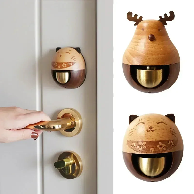 Elk Cat Door Bell Japanese Wind Chimes Wooden Doorbell Home Wall Decor Wireless Doorbell for Home Christmas Decoration 2025