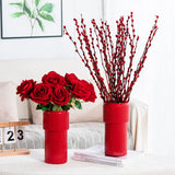 Modern Plastic Flower Vase Red Chinese New Year Plants Pots Home Living Room Decoration Interior Office Desktop Decor Gifts