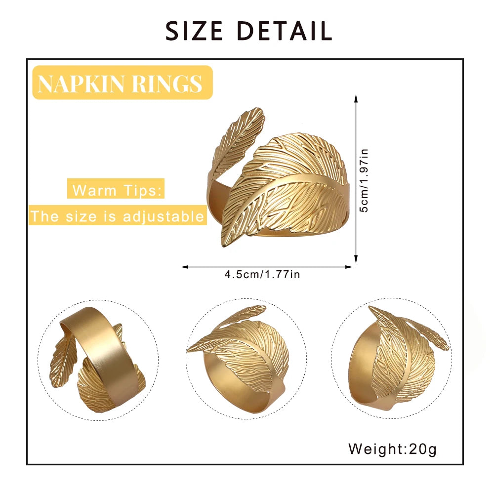 12Pcs Matte Gold Leaf Napkin Rings Leaves Napkin Holder Rings for Thanksgiving Wedding Christmas Dinning Table Decoration HWL36