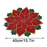 Poinsettia Table Runner Christmas Placemat Insulation Pad Holly Leaf Mat Versatile Gift Scald Proof Red Fruits Linen Plus Sponge