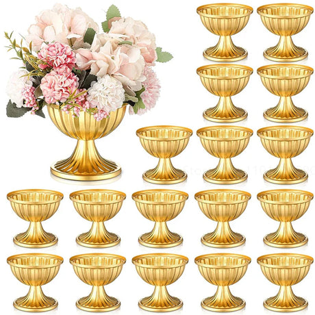 6/12PCS Mini Gold Flower Vase Centerpieces Wedding Metal Urn Planter Vase 3.7 Inch Tall Trumpet Home Flower Holder Anniversary