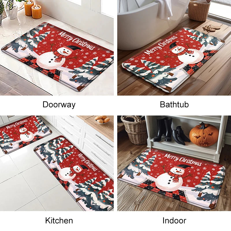 Christmas Kitchen Floor Mat Party Decoration Hallway Entrance Doormat Washable Kitchen Rugs for Living Room Bedroom Home Decor