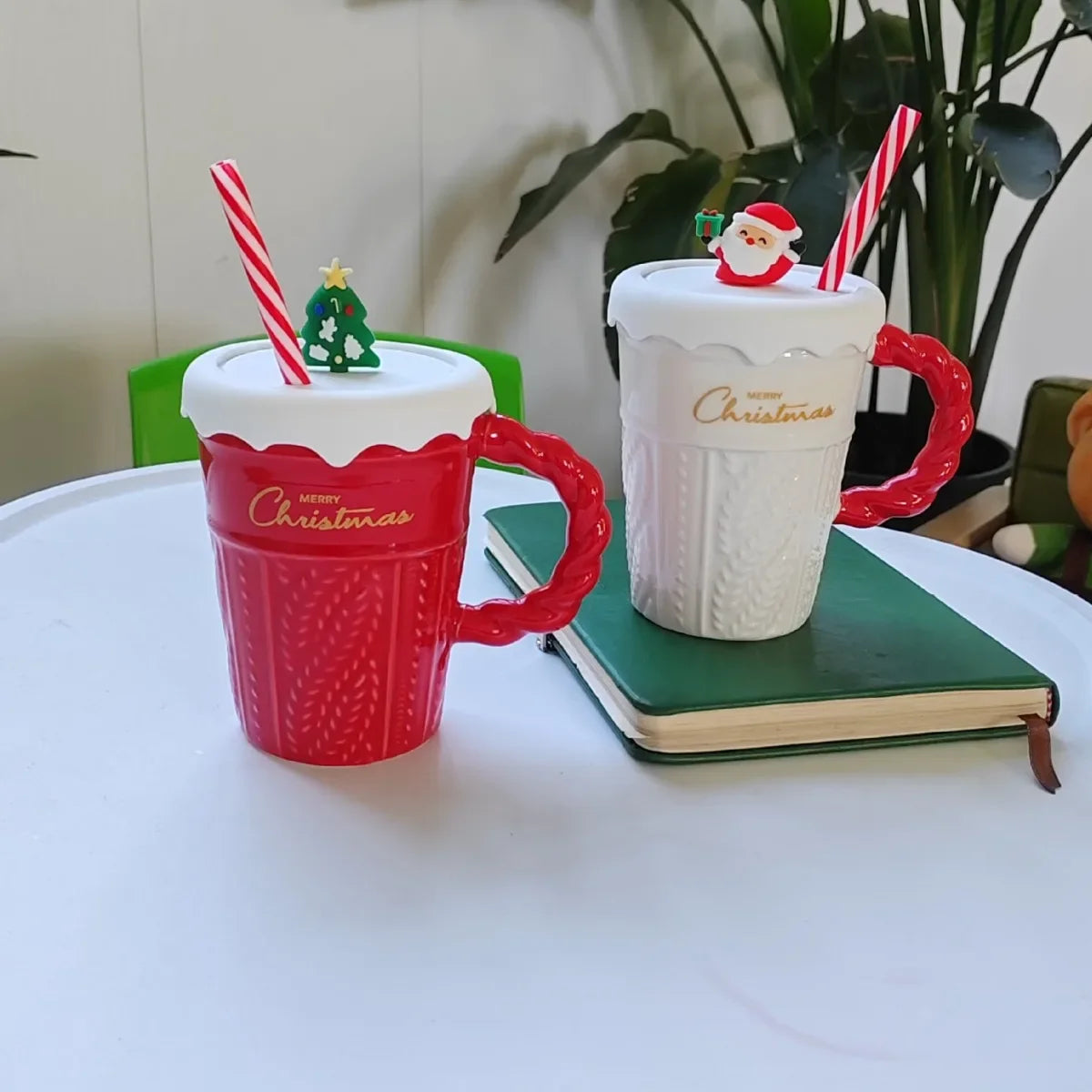 Creative Christmas Mug Christmas Tree Ceramic Water Mug High Appearance Level Sweater with Covered Straw Ceramic Couple Cup