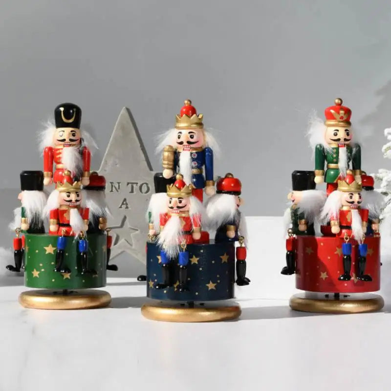 23cm Wooden Nutcracker Soldier Music Box Rotating Music Box Nutcracker Christmas Decoration Home Wooden Music Box Christmas Gift