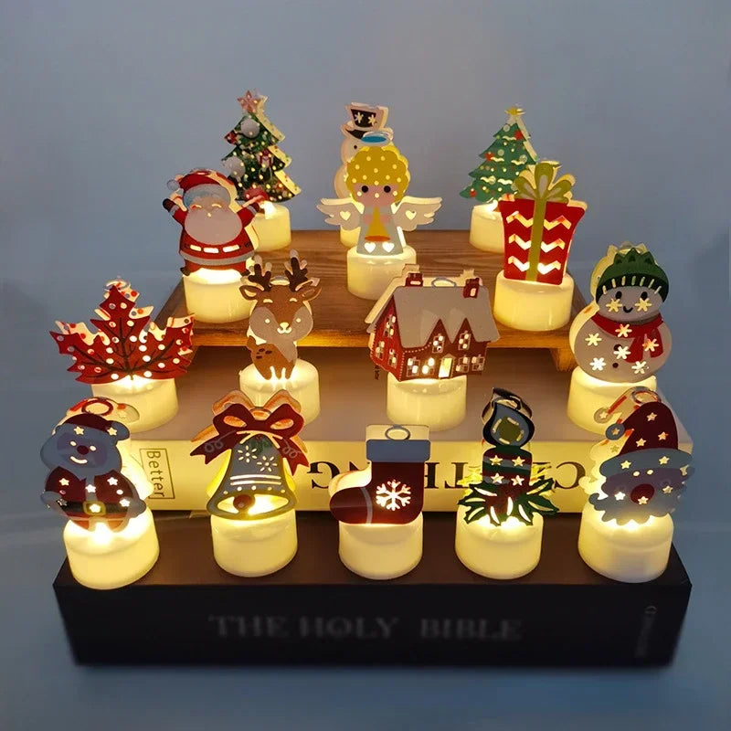 LED Christmas Decoration Electronic Candle Light Christmas Tree Santa Claus Creative Candle Night Light Ornaments Decoration