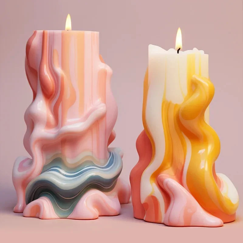 Wave cylindrical candle silicone mold with irregular geometric shape twisted stripes cylindrical candle mold resin gypsum mold