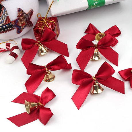 10pcs Delicate Bowknot Bells Christmas Gift Bows With Small Bells DIY Bows Craft Christmas Tree Decoration Christmas Bow Tie