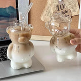 Cartoon Bear Shaped Coffee Mug Cute Bear Mug Glass Cup with Straw Glasses Cup Birthday Christmas Gifts for Women Kids  Friends