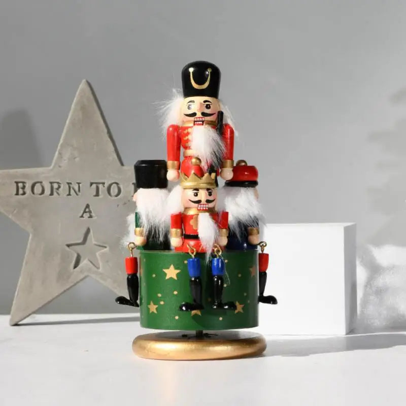 23cm Wooden Nutcracker Soldier Music Box Rotating Music Box Nutcracker Christmas Decoration Home Wooden Music Box Christmas Gift