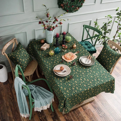 658450001 Cotton Rectangle Tablecloth Christmas Party Table Decoration Green Bronzing Gold Dinning Table Cover Accessories