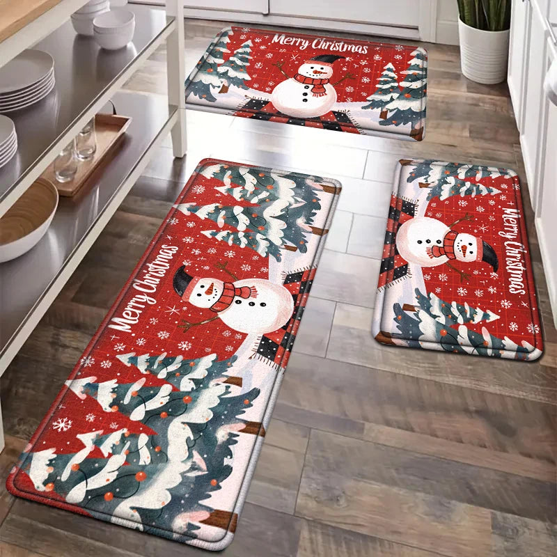 Christmas Kitchen Floor Mat Party Decoration Hallway Entrance Doormat Washable Kitchen Rugs for Living Room Bedroom Home Decor