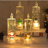 Christmas Water Injection Candle Santa Claus Battery Operated Xmas Themed LED Candles Crystal Light Floating Snow Music Box