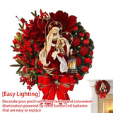 Red Wreath With Lamp Bow Ball Big Flower Navidad Party Christmas Wall Door Window Fireplace Staircase Balcony Garden Decoration