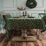 658450001 Cotton Rectangle Tablecloth Christmas Party Table Decoration Green Bronzing Gold Dinning Table Cover Accessories