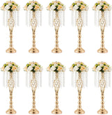 10 Pcs Gold Vase for Wedding Centerpieces Table Decorations with Chandelier Crystals, Flower Vase, Wedding Metal Flower Stand