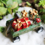 Miniature Christmas Gift Wagon Carriage Mini Resin Ornaments for Christmas Village Figurines Accessories Fairy Garden Decoration