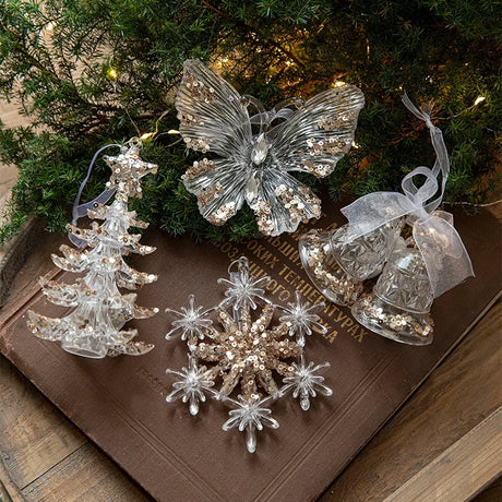 Christmas Decoration Sequins Acrylic Pendant Transparent Hanging Snowflake Butterfly Bell Pendant Xmas Tree Decoration Props