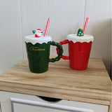 Creative Christmas Mug Christmas Tree Ceramic Water Mug High Appearance Level Sweater with Covered Straw Ceramic Couple Cup