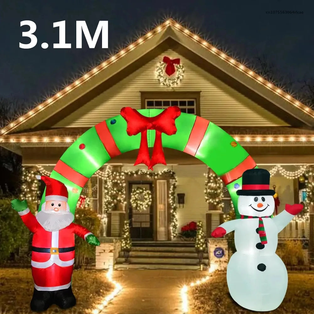 3.1M Christmas Inflatable Arch with Santa Claus Snowman Built-in Led Christmas Outdoor Decoration Inflatable Home Garden Decor