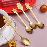 4Pcs Christmas Gift Elk Christmas Tree Dessert Spoon Cutlery Spoon Fork Set Fruit Fork Coffee Spoon Cutlery Wed Christmas Gift