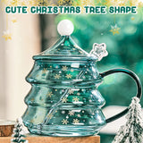 Christmas Tree Glass Cup With Lid and Stirring Rod Transparent Coffee Cup Milk Mug Tumblers For Kids Children's Christmas Gift