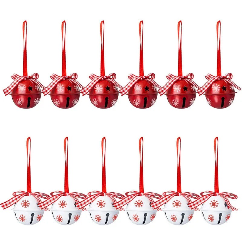 12pcs Christmas Snowflake Jingle Bell Metal Decorative Pendant for Christmas Tree Ornament Home Party Decoration  Supplies