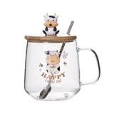 Creative Cartoon Cow Glass Mug With Lid Spoon Cute Mugs Coffee Cups Cup for Tea Christmas Gift Drinking Glasses Cupshe Drinkware