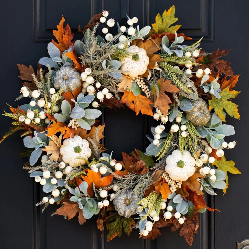 45cm Fall Wreaths Pumpkin Berry Maple Leaf Artificial Wreath Harvest Autumn Door Wreath Christmas New Years Home Hanging Decor