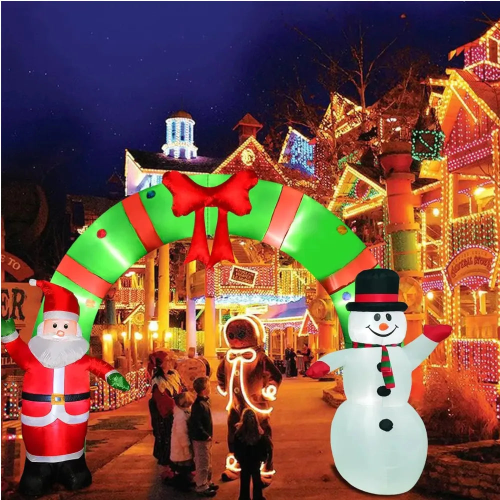 3.1M Christmas Inflatable Arch with Santa Claus Snowman Built-in Led Christmas Outdoor Decoration Inflatable Home Garden Decor