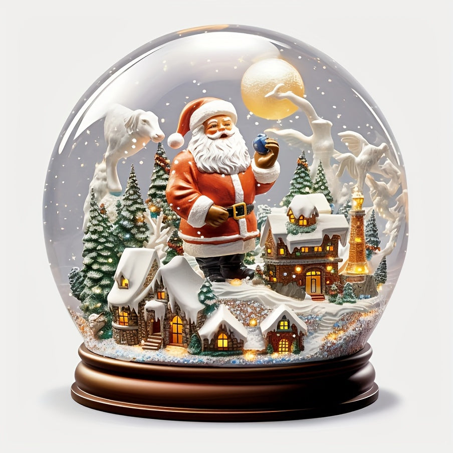 Santa Claus & Village Christmas Snow Globe - Durable, Transparent Plastic Car Decal with Sparkling Crystal Accents